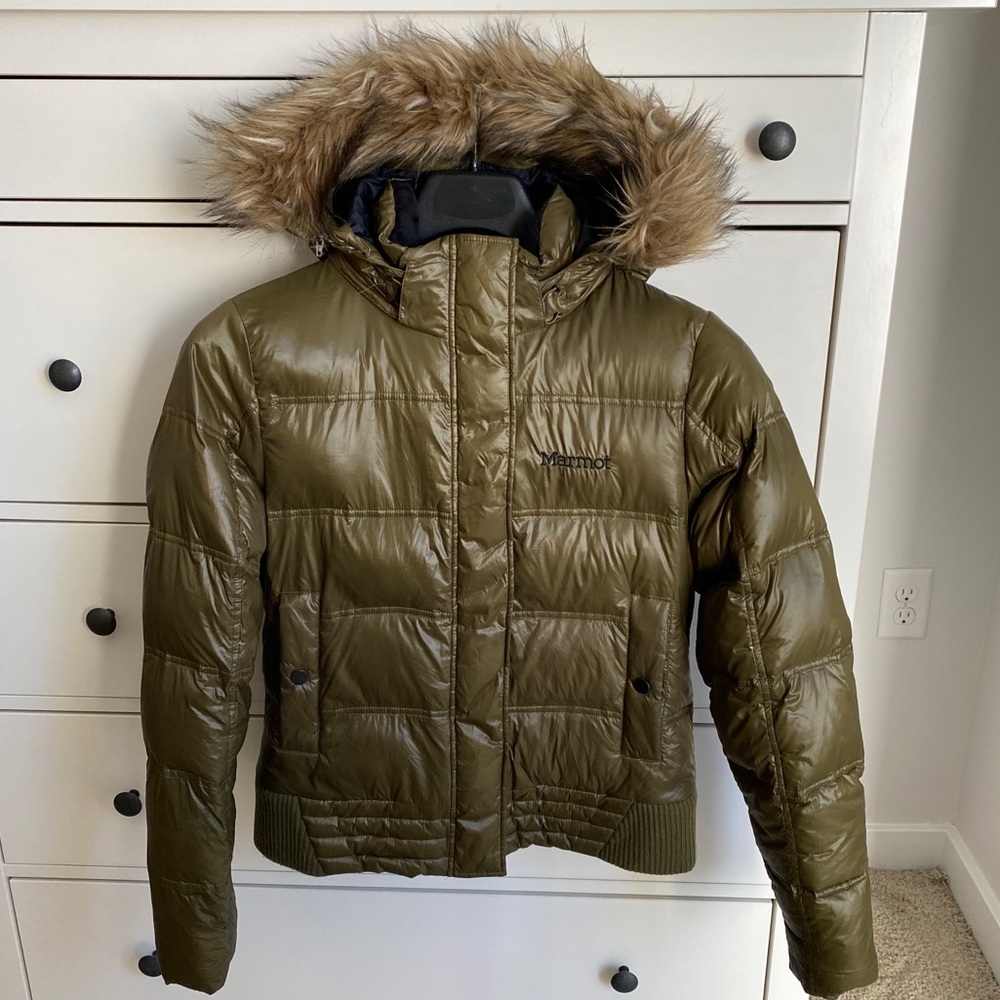 Marmot olive green down bomber jacket